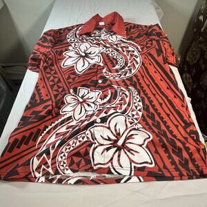 Hawaiian Shirt Mens Small Red Hibiscus Tropical Button Up